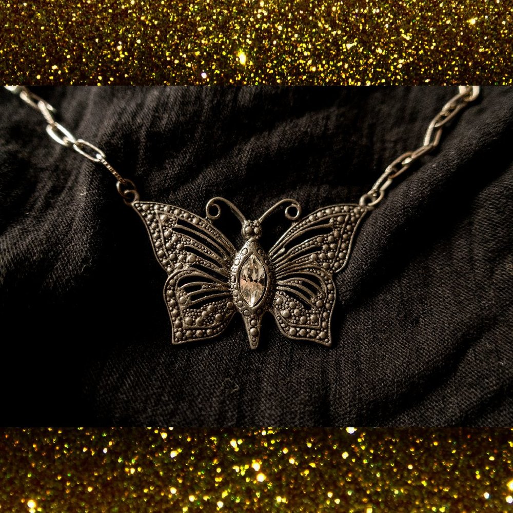 SOLD 90s Vintage Silver Butterfly Choker